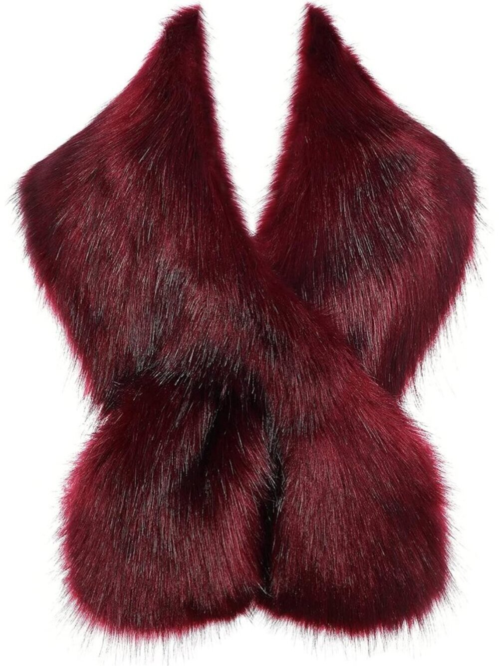 Babeyond Women's Wine Red Faux Fur Shawl Synthetic Stylish Collar Wrap Scarf